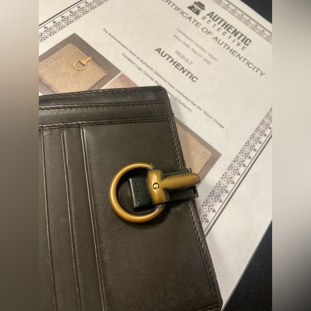 GUCCI ~ Horse Bit ~ Vintage Brown Leather ~ GG Canvas Bifold ~ COA Included 🤎✨ - Picture 9 of 11